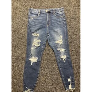 American Eagle Curvy Hi-Rise Jegging Dream Jean Distressed Blue Size 12 Regular